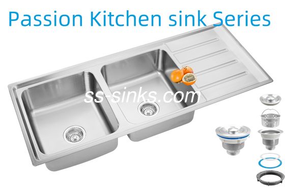 আপনার রেস্টুরেন্ট রান্নাঘরের জন্য 1200 X 500 মিমি কোণায় স্টেইনলেস স্টীল রান্নাঘর সিঙ্ক পিছন ড্রেন স্থান